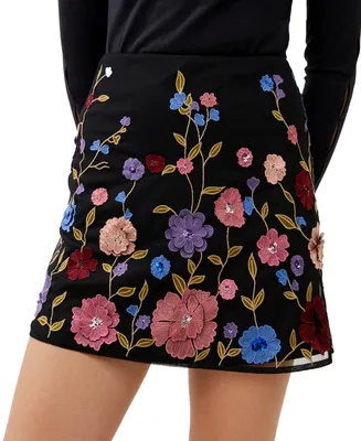 French Connection Women's Floral Embroidered Mesh Mini Skirt