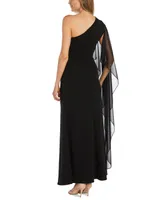 Nightway Women's One-Shoulder Cape Gown