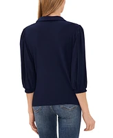 CeCe Women's Collared V-Neck Puff Shoulder 3/4-Sleeve Top