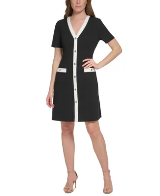Tommy Hilfiger Women's Button-Front Contrast-Trim Dress