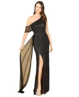 Women's Lara Beaded One Shoulder Dress with Train