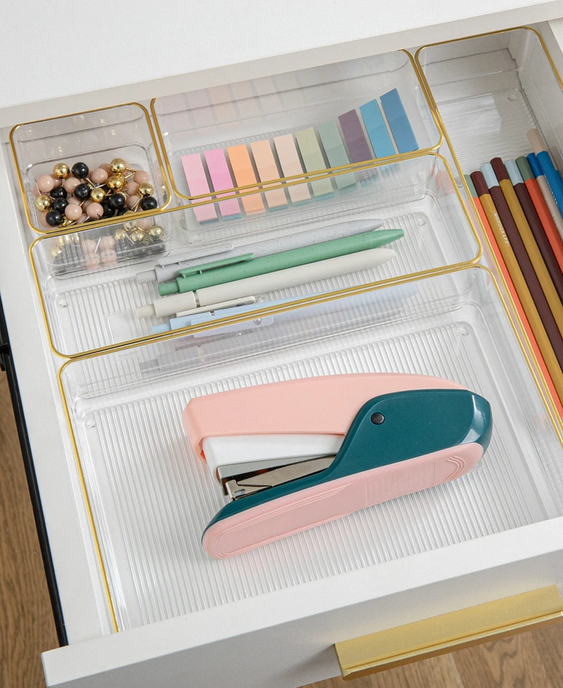 Martha Stewart Kerry Plastic Stackable Office Desk Drawer Organizers, 6 Compartments
