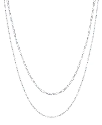 And Now This Silver-Plated Figaro and Kiss Chain Double Strand Necklace