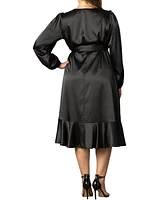 Women's Plus Serena Satin Long Sleeve Wrap Dress