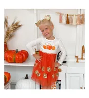 Little and Big Girls Pumpkin Long Sleeve Tutu Dress