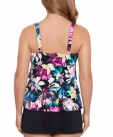 Swim Solutions Womens Printed Triple Tier Tankini Top Swim Shorts Created For Macys