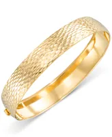 Textured Wide Round Flexible Bangle Bracelet in 10k Gold