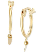 Polished Tube Disc Dangle Huggie Extra Small Hoop Earrings in 14k Gold, 1/2"