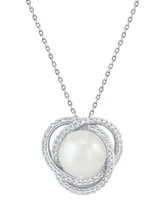 Honora Cultured Freshwater Pearl (8mm) & Diamond (1/6 ct. t.w.) Love Knot Pendant Necklace in 14k White Gold, 16" + 2" extender