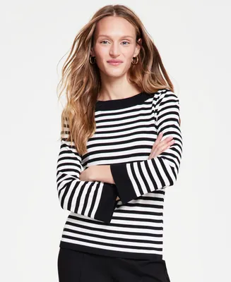 Anne Klein Petite Striped Boat-Neck Sweater