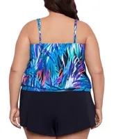 Swim Solutions Plus Size Printed Shirred Neck Blouson Tankini Swim Skirt Created For Macys