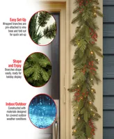 National Tree Company 9' x 12" Feel Real(R)Classical Collection Garland with Red Berries, Cedar Leaves & 100 Clear Lights