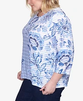 Alfred Dunner Plus Size Lavender Fields Geo Floral Printed Ruffle Top