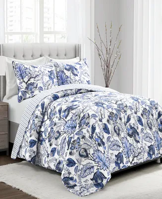 Lush Decor Cynthia Jacobean Reversible 3 Pc Quilt Set, King