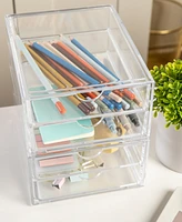 Martha Stewart Brody 2 Pack Plastic Stackable Office Desktop Organizer Boxes with 2 Drawers, 6" x 7.5"