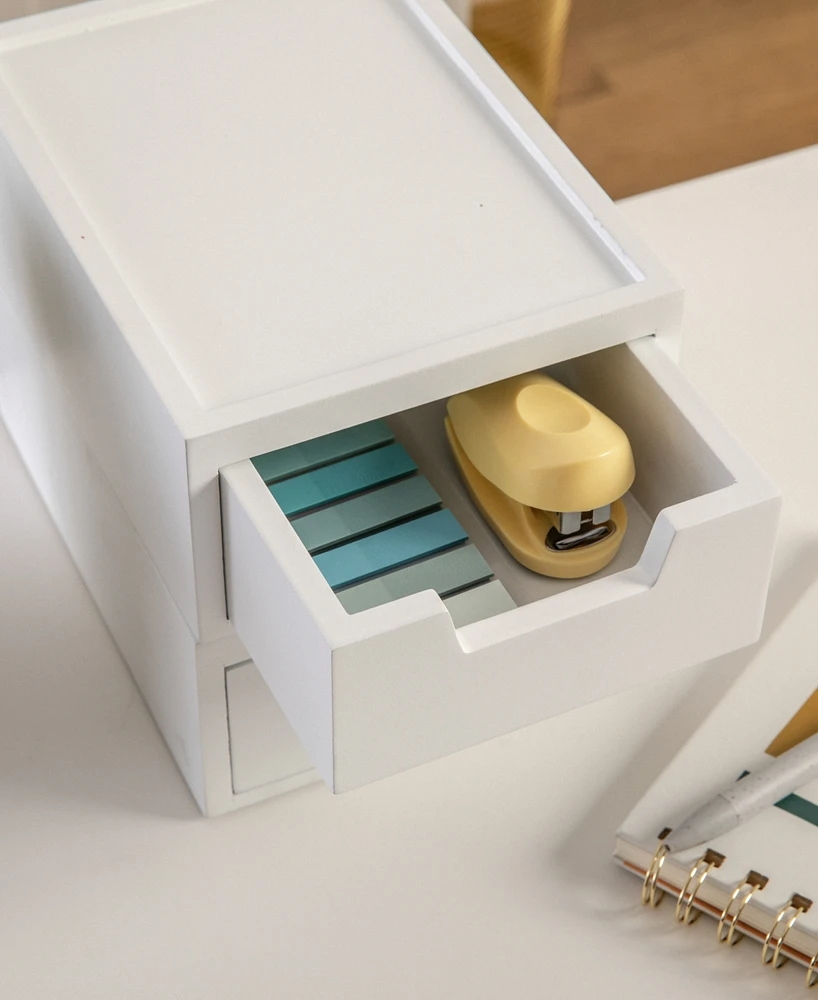 Martha Stewart Weston 2 compartments Stackable Engineered Wood Boxes with Drawers, Office Desktop Organizers