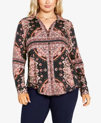 Avenue Plus Size Kendall Placement V-neck Sleeve Shirt Top