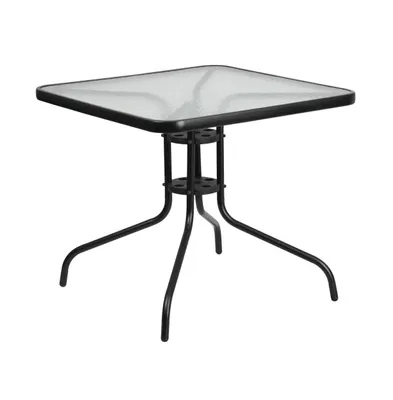 Emma+Oliver 31.5" Square Tempered Glass Metal Table With Smooth Ripple Design Top