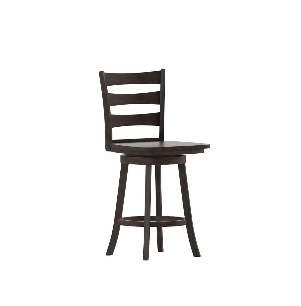 Therus Commercial Grade Classic Wooden Ladderback Swivel Stool With Solid Wood Seat And Footrest