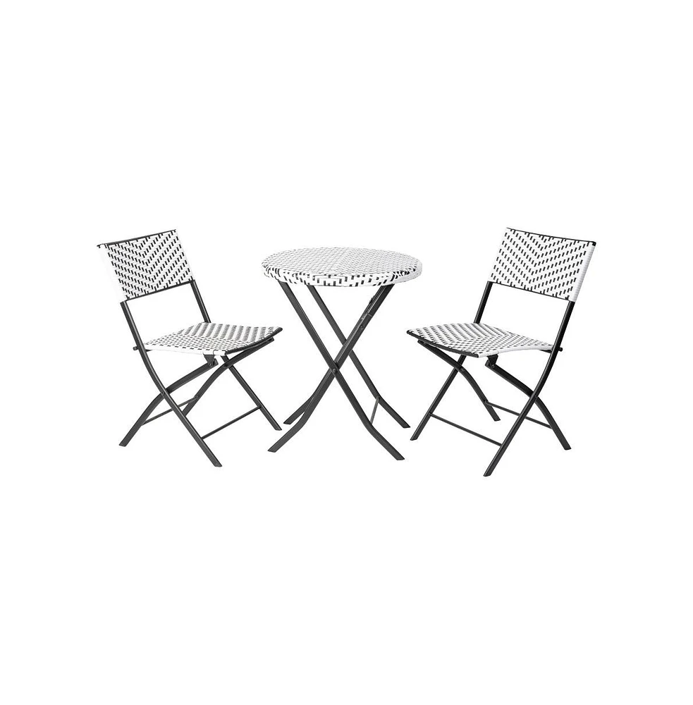 Emma+Oliver Ciel Three Piece Folding Bistro Set In Pe Rattan With Metal Frames For Indoor And Outdoor Use