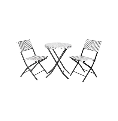 Emma+Oliver Ciel Three Piece Folding Bistro Set Pe Rattan With Metal Frames For Indoor And Outdoor Use