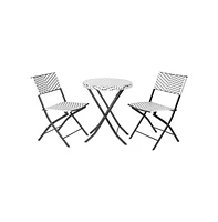 Emma+Oliver Ciel Three Piece Folding Bistro Set In Pe Rattan With Metal Frames For Indoor And Outdoor Use