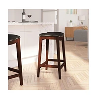 Abel 30'' Backless Saddle Style Barstool Traditional Wood Barstool With Nail Accent Trim