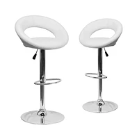 2 Pack Contemporary Vinyl Rounded Orbit-Style Back Adjustable Height Barstool With Chrome Base