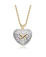 Sterling Silver White and 14K Gold Plated with White Cubic Zirconia Thick Ribbon Pendant