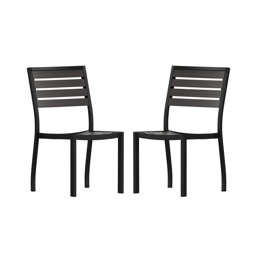 Kersey Outdoor Side Chairs Poly Faux Wood And Metal Patio Deck For All-Weather Use- Set Of 2