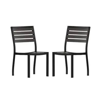 Kersey Outdoor Side Chairs Poly Faux Wood And Metal Patio Deck For All-Weather Use- Set Of 2