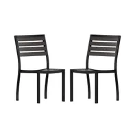 Kersey Outdoor Side Chairs Poly Faux Wood And Metal Patio Deck For All-Weather Use- Set Of 2