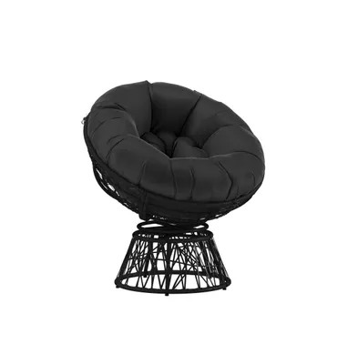 Papasan Style Woven Wicker Swivel Patio Chair With Removable All-Weather Cushion