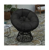 Papasan Style Woven Wicker Swivel Patio Chair With Removable All-Weather Cushion