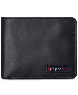 Alpine Swiss Mens Genuine Leather Rfid Safe Bifold Wallet Passcase 2 Id Windows