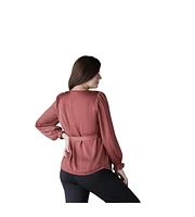 Women's Maternity Belted Button Front Blouse
