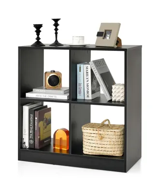 4-Cube Bookcase Floor Open Wooden Bookshelf Storage Cabinet Toy Organizer