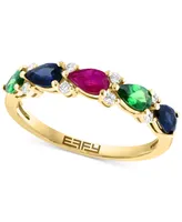 Effy Multi-Gemstone (1-3/8 ct. t.w.) & Diamond (1/8 ct. t.w.) Pear Ring in 14k Gold