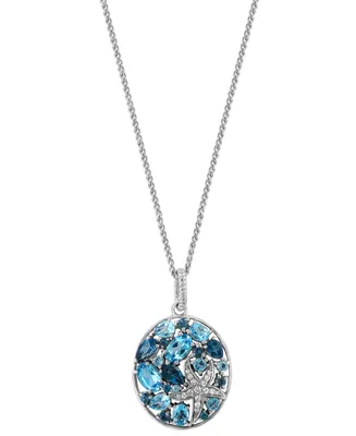 Effy Blue Topaz (3-3/8 ct. t.w.) & Diamond (1/10 ct. t.w.) Cluster 18" Pendant Necklace in Sterling Silver