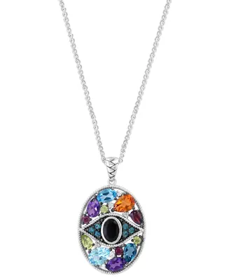 Effy Onyx, Multi-Gemstone (4-5/8 ct. t.w.) & Diamond (1/20 ct. t.w.) Evil Eye Cluster 18" Pendant Necklace in Sterling Silver