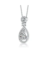 Sterling Silver White Gold Plated Clear Cubic Zirconia Accent Drop Necklace