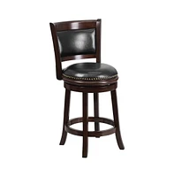 Beatrice 24" Wooden Counter Height Stool With Upholstered Panel Back & Swivel Seat With Nail Trim