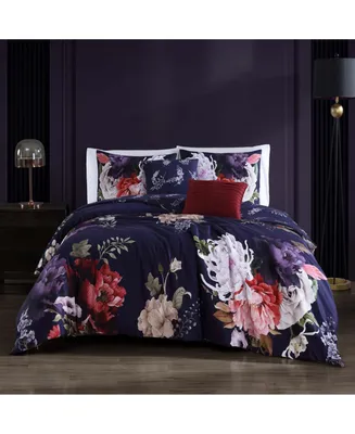 Bebejan Deep Purple Garden Bedding 100% Cotton 5-Piece Queen Size Reversible Comforter Set