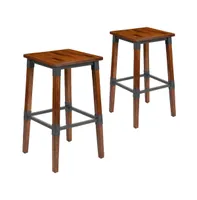 Breton Backless Bar Height Stools With Steel Supports And Footrest - Set Of 2