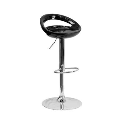 Rounded Cutout Back Swivel Adjustable Height Barstool, Chrome Base