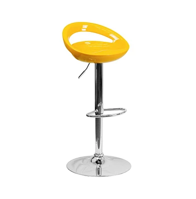 Rounded Cutout Back Swivel Adjustable Height Barstool, Chrome Base