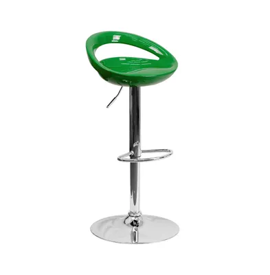 Rounded Cutout Back Swivel Adjustable Height Barstool, Chrome Base