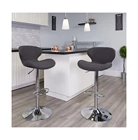2 Pack Contemporary Vinyl Adjustable Height Barstool With Curved Back And Chrome Base