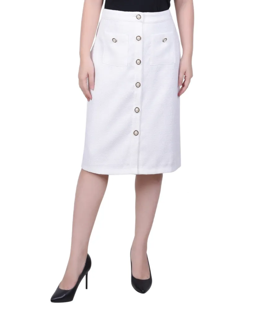 Ny Collection Petite Slim Tweed Double Knit Pencil Skirt with Pockets