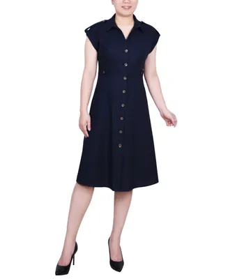 Ny Collection Petite Sleeveless Button Front Linen Dress